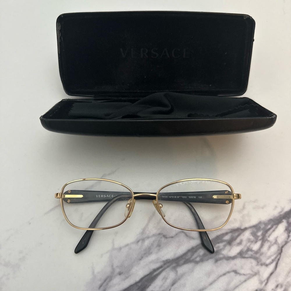 Versace Women's Glasses with Gold Frame and Black Accents